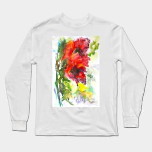 Poppy Watercolor Painting Long Sleeve T-Shirt